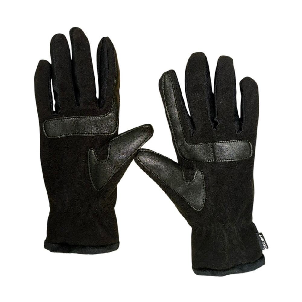 Isotoner Black Faux Suede Faux‎ Fur Lined Winter Gloves One Size - Picture 2 of 6